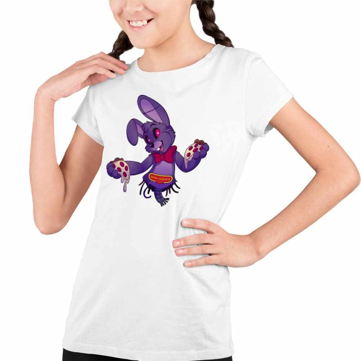 Tricou Copii Fete Fnaf Bonnie Pizza Robot Five Nights at Freddy Horror Halloween, Fehér