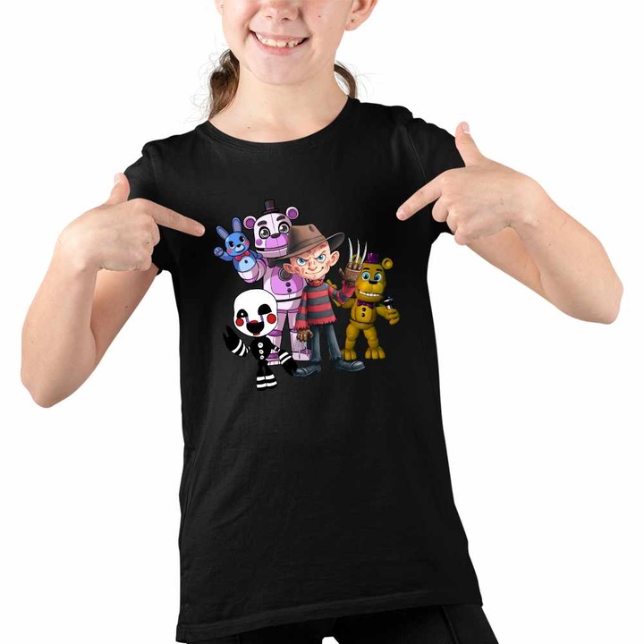 Tricou Copii Fete Fnaf Freddy Krueger Five Nights at Freddy Horror Halloween, Fekete