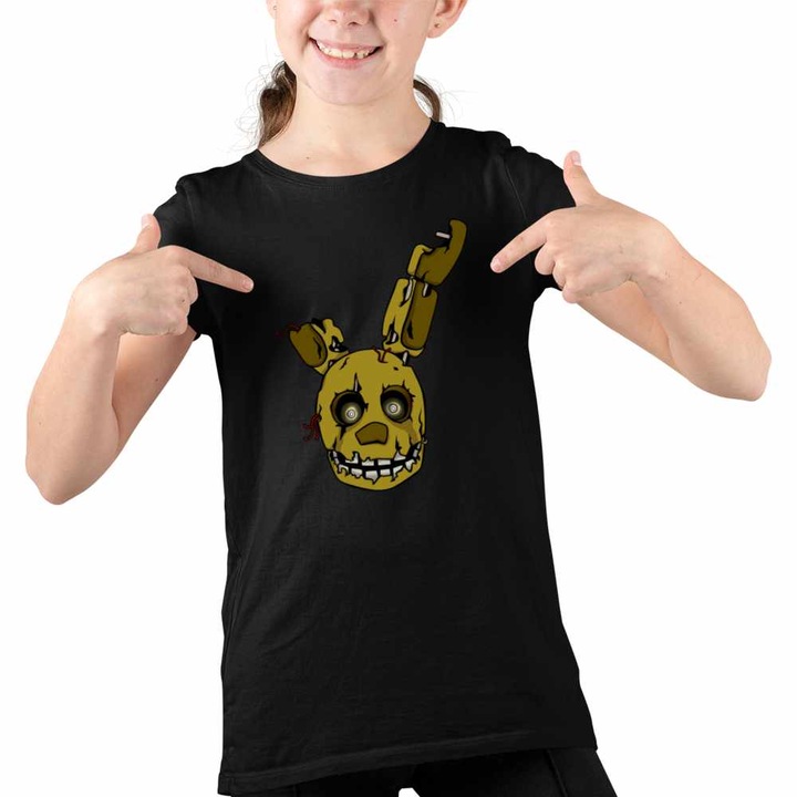 Tricou Copii Fete Fnaf Spring Bonnie Five Nights at Freddy Horror Halloween, Fekete