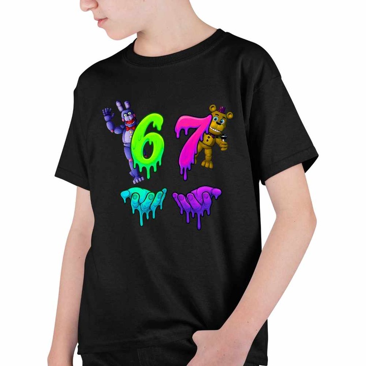 Tricou Copii Baieti Fnaf Six Seven Five Nights at Freddy Horror Halloween, Fekete