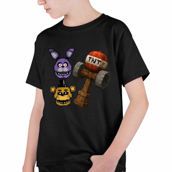 Tricou Copii Baieti Fnaf Kendama Minecraft Freddy Bonnie Five Nights at Freddy, Fekete