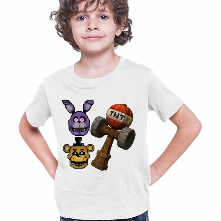 Tricou Copii Baieti Fnaf Kendama Minecraft Freddy Bonnie Five Nights at Freddy, Fehér