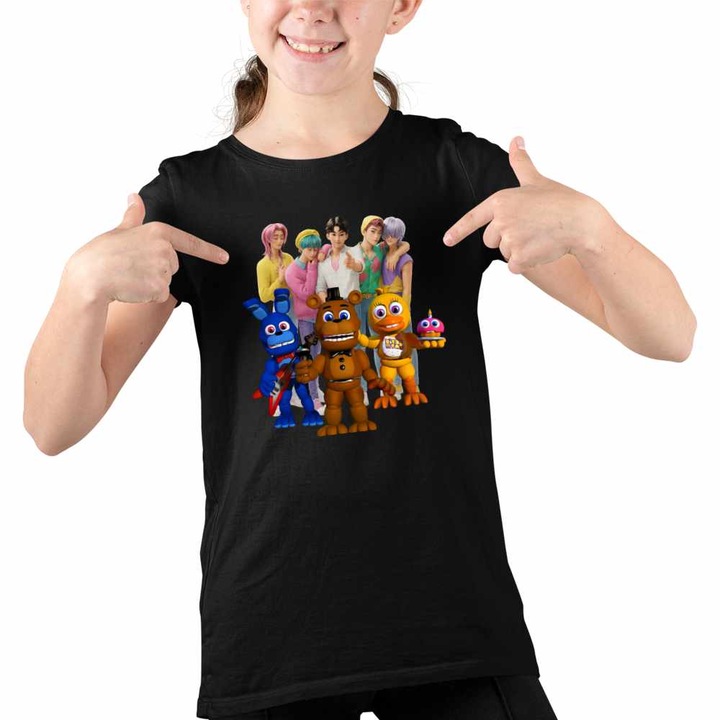 Tricou Copii Fete Fnaf Saja Boys Huntrix Five Nights at Freddy Horror Halloween, Fekete