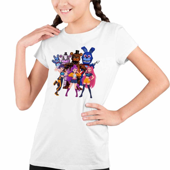 Tricou Copii Fete Fnaf Huntrix K-pop Demon Hunters Five Nights at Freddy Horror Halloween, Fehér