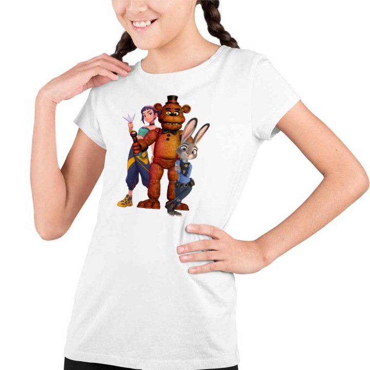Tricou Copii Fete Fnaf Huntrix Zootopia Judy Politist Five Nights at Freddy Kpop, Fehér