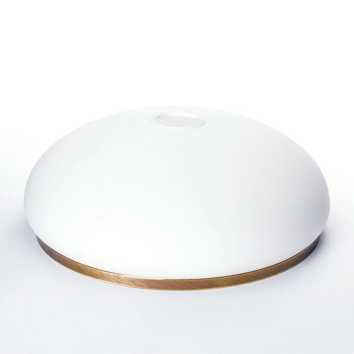 Abajur rotund din sticla groasa LANDHAUS 413, Ø 260mm, finisaj opal mat cu inel patinat ORION