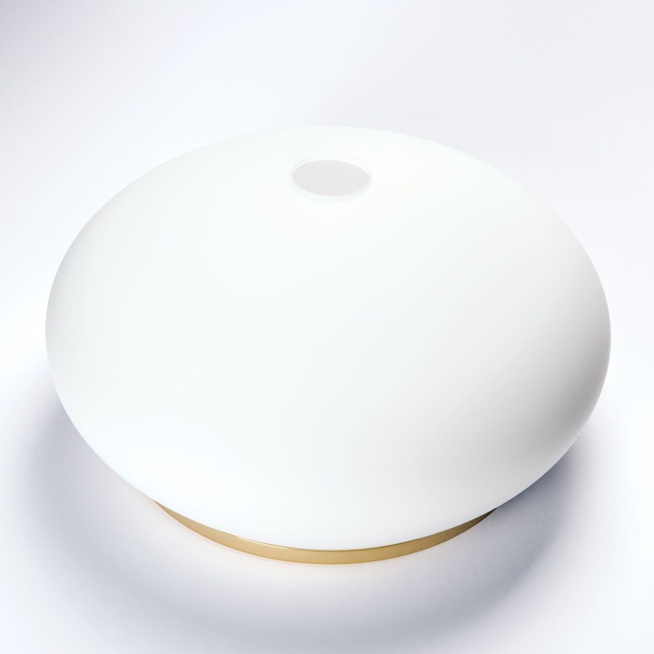 Abajur rotund din sticla groasa EMPIRE 386, Ø 310mm, finisaj opal gold cu inel auriu ORION