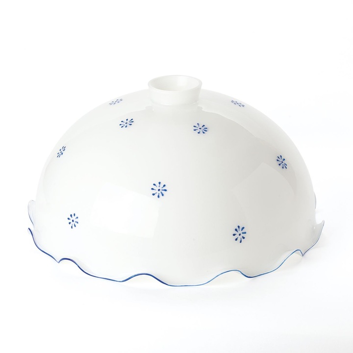 Abajur floral din sticla groasa LANDHAUS 430, Ø 300mm, finisaj opal lucios cu margine albastra ORION