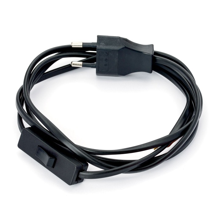 Cablu de alimentare cu Comutator Intermediar Eurostecher plat 2x0.75mm, lungime 1, 7 m, finisaj negru ORION