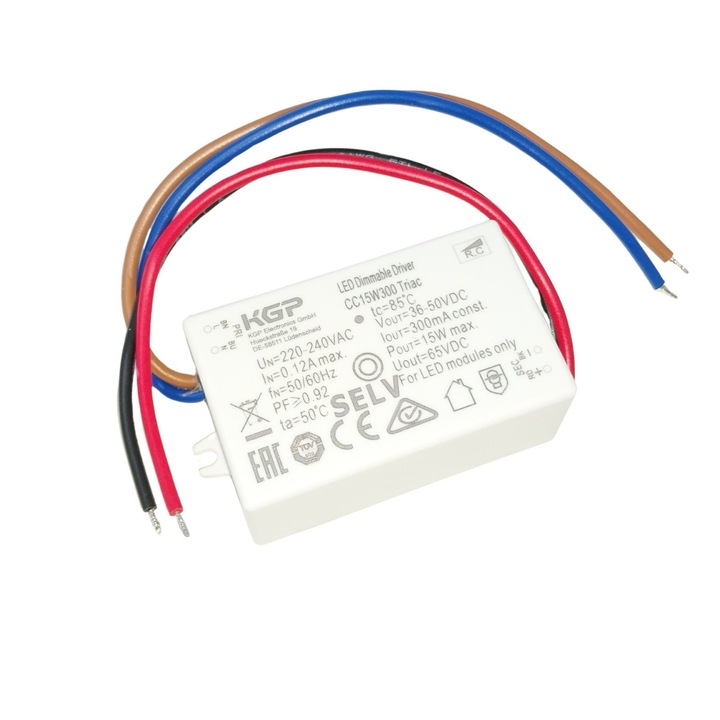 Driver 15g KGP CC15W300 Triac 300mA 15W, 36-50V, fara reglarea intensitatii luminoase, Lungime 57 mm, latime 36 mm, inaltime 24 mm ORION
