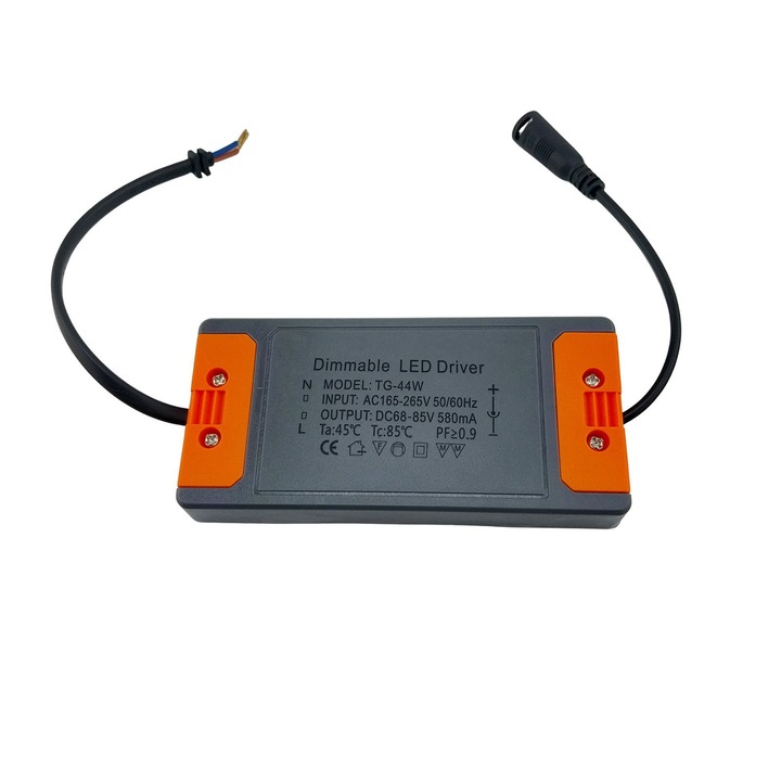 Driver LED 44a QIAOPU Model: TG-44W 580mA, 68-85V reglabil, Lungime 125 mm, latime 58 mm, inaltime 16 mm, Include cablu primar si secundar + priza ORION