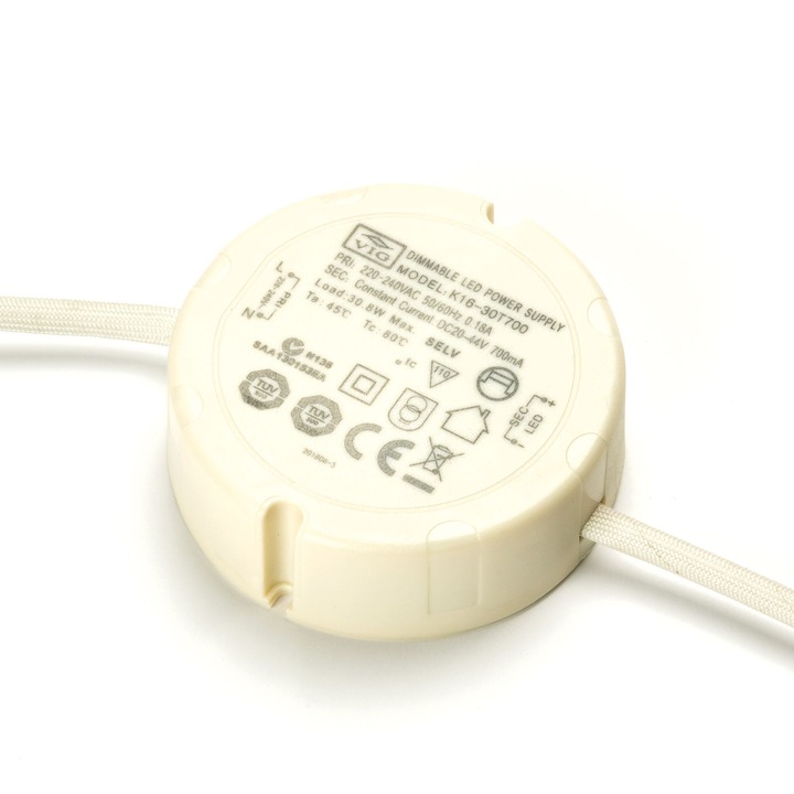 Driver rotund 31v VIG K16-30T700 700mA 30.8W 20-44V, reglabil, Ø 85 mm, inaltime 31 mm ORION