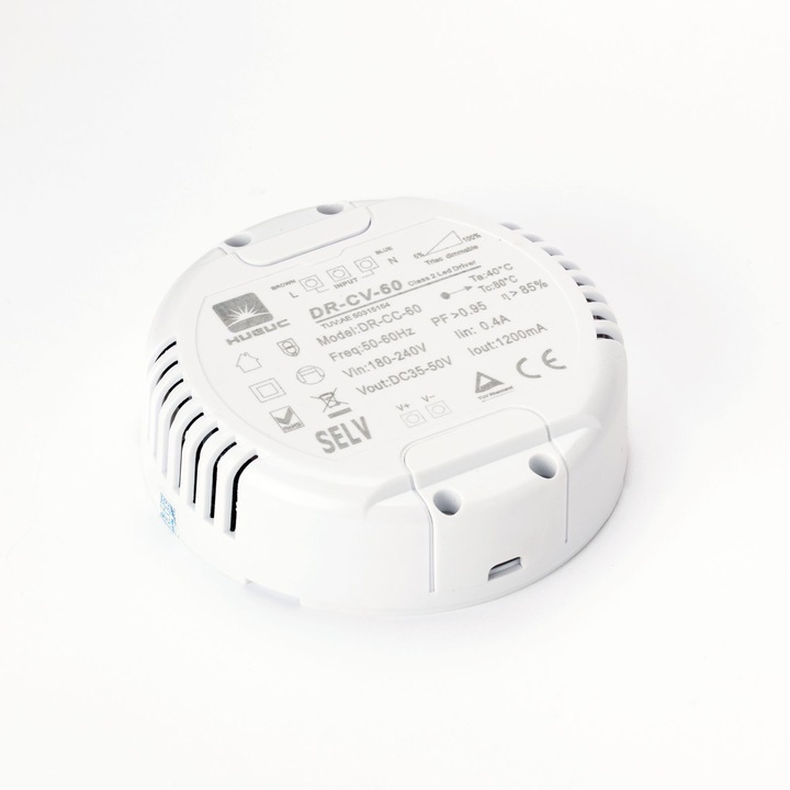 Driver rotund 60h HUARUI DR-CV-60 60W 1200mA 35-50V, reglabil, Ø 101 mm, inaltime 32 mm ORION