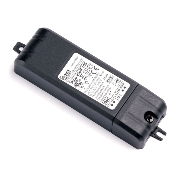 Transformator 105k Pico Wolf 20-105W, 12V, Reglabil cu control de faza si variator de sectiuni Lungime 111 mm, latime 36 mm, inaltime 23 mm ORION