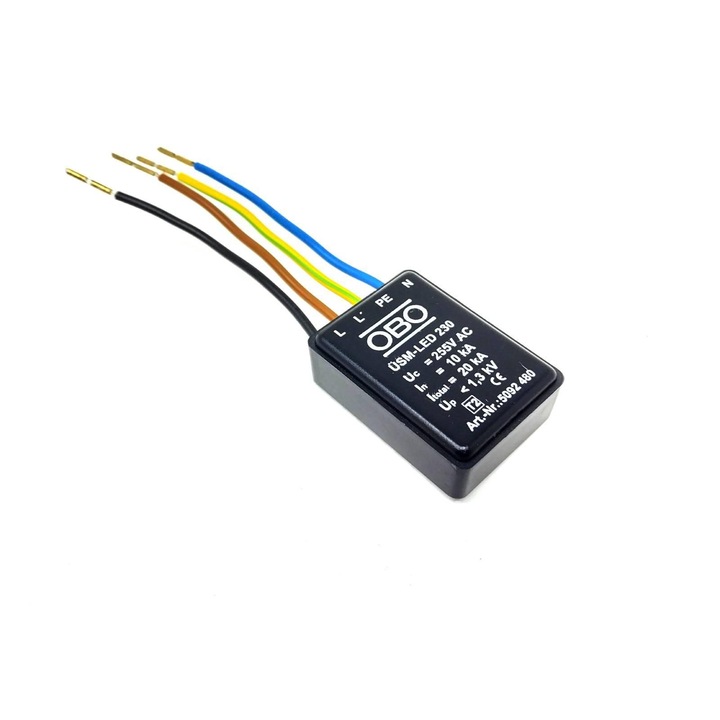 Túlfeszültségvédelem LED-del 230/255V OBO Hosszúság 51 mm Szélesség 37 mm Magasság 20 mm Kábelhossz 91 mm