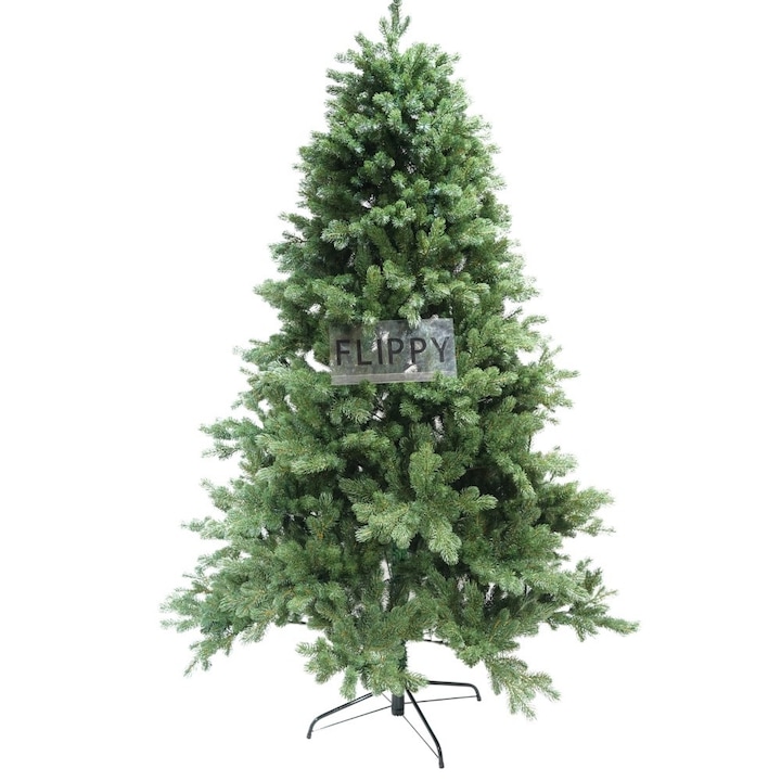 Brad artificial de Craciun, clasic bogat, inaltime 180 cm, 586 ramuri, Leski, verde, suport metalic inclus, Resigilat