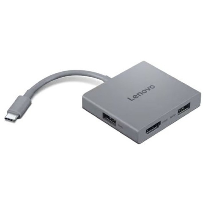 USB-C 4 az 1-ben utazási hub, Lenovo, Hold Szürke, 2xUSB-A, 1xHDMI, 3.5mm jack