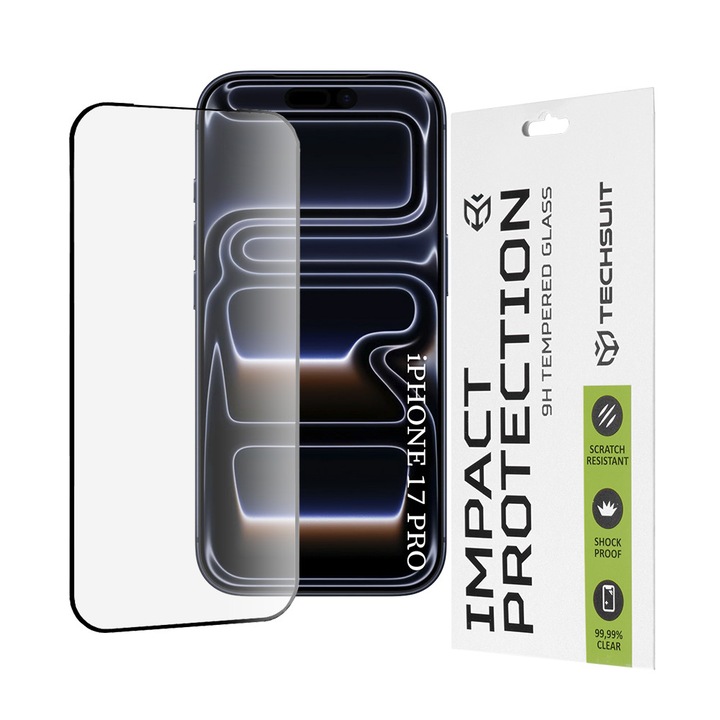 111D Full Cover Techsuit telefonfólia, edzett üveg, fekete, iPhone 17 Pro-hoz