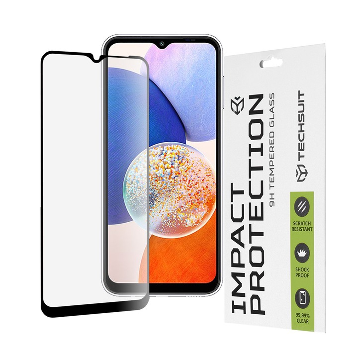 Folie protectoare telefon, Techsuit, Full Cover, sticlă securizată, negru, pentru Samsung Galaxy A14 4G / A14 5G