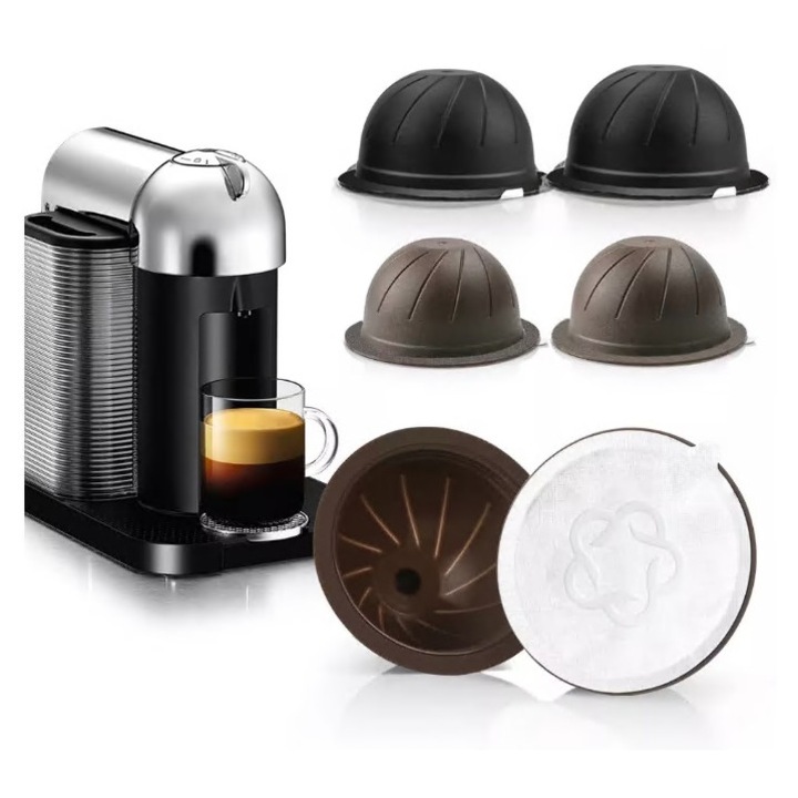 Caltucus Core® 2 db újrafelhasználható kávékapszula készlet, 50 db eldobható fólia, barna/fekete, 150ml/230ml