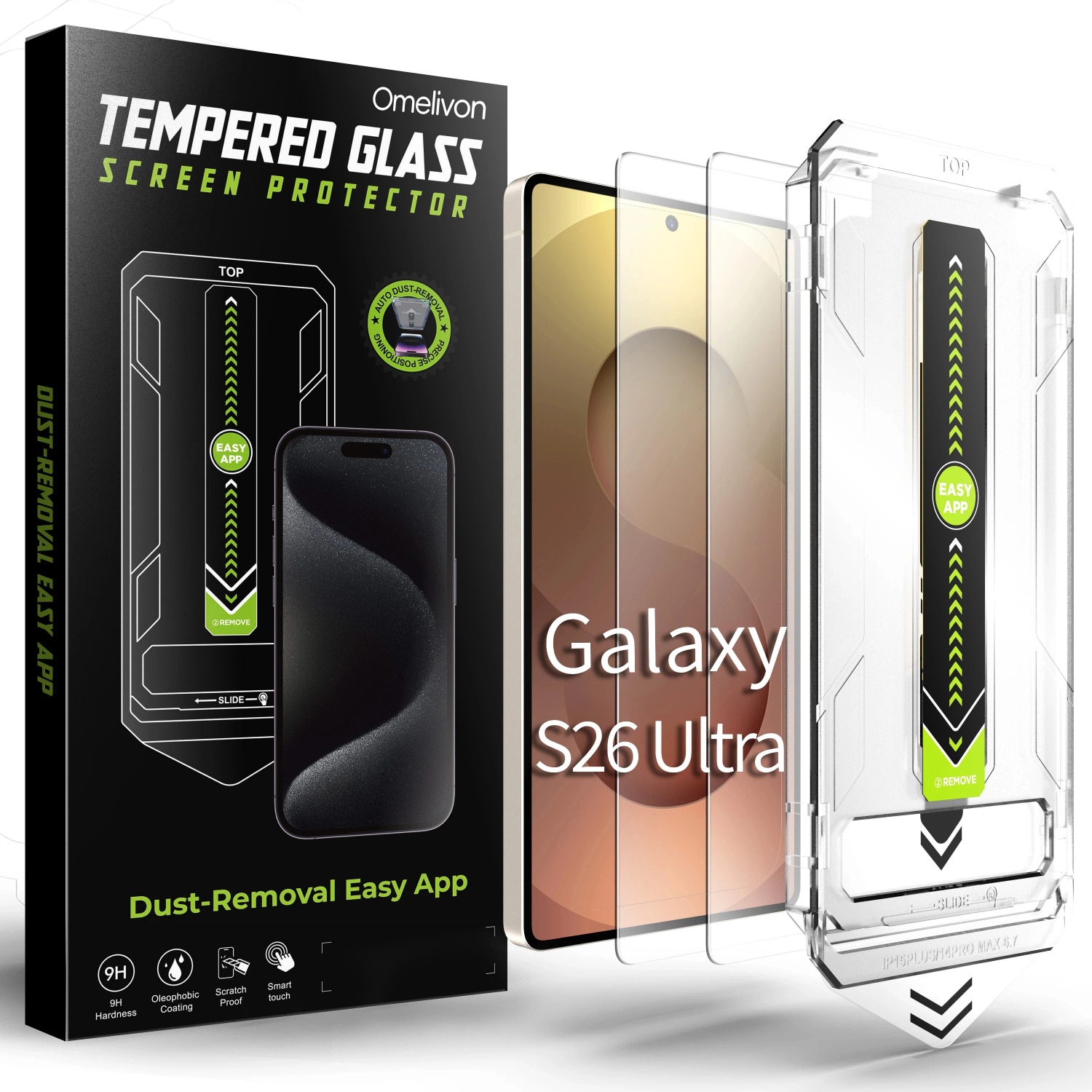 Set 2 x Folii de sticla compatibile cu Samsung Galaxy S26 Ultra, Omelivon, Sticla temperata, Cu Kit de Aplicare Instanta si Functie Automata de Indepartare a Prafului, Duritate 9H, Advanced touch sensitivity, Ultra HD, Anti-amprente