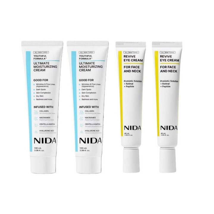 Комплект крем за лице NIDA, Хидратиращ, за шия и очи, 4 броя