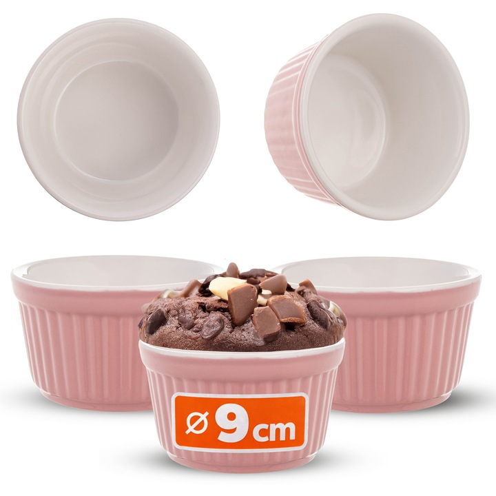 Tavi copt ceramica KADAX, set 3 bucati, 9x5 cm, roz, rezistent la temperaturi de pana la +230C