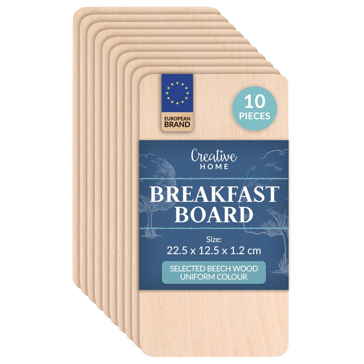 Set 10 Funduri de Bucatarie din Lemn de Fag, Creative Home, Natur, 22.5 x 12.5 x 1.2 cm, Reversibile, Ideale pentru Servire Aperitive, Branzeturi sau Mic Dejun