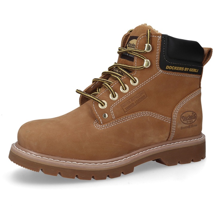Bocanci de iarnă bărbați Dockers by Gerli 23da104-300910, 181327675 15-360, Piele naturală nubuc impermeabilă, Căptușeală caldă, Culoare Camel (Golden Tan), 42 EU