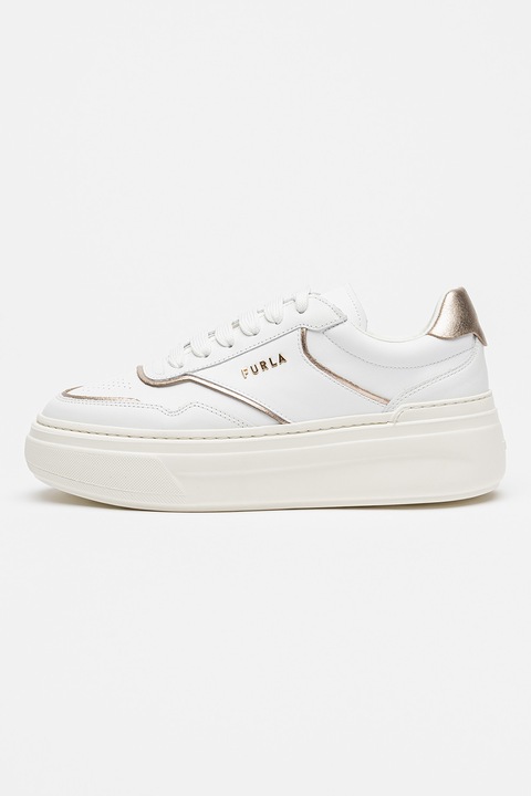 Furla, Pantofi sport wedge din piele si piele ecologica, Alb/Gri