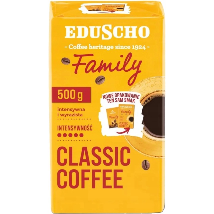 Cafea macinata Tchibo Eduscho Family, 500g, amestec Arabica, Robusta, gust echilibrat, aroma subtila de ciocolata, nuci