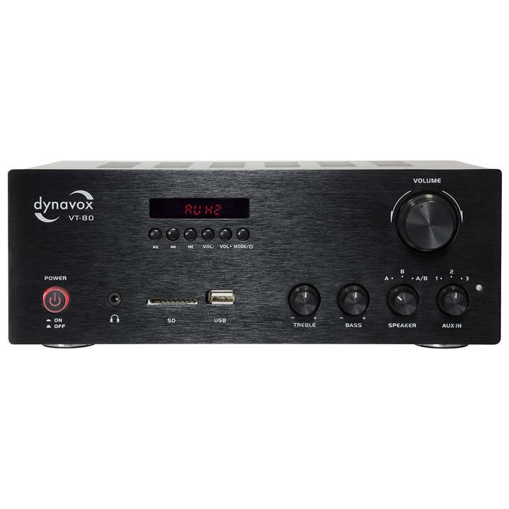 Amplificator compact stereo Dynavox, negru, 2 canale, antenă BT integrată, 11, 34x9, 92x5, 35cm