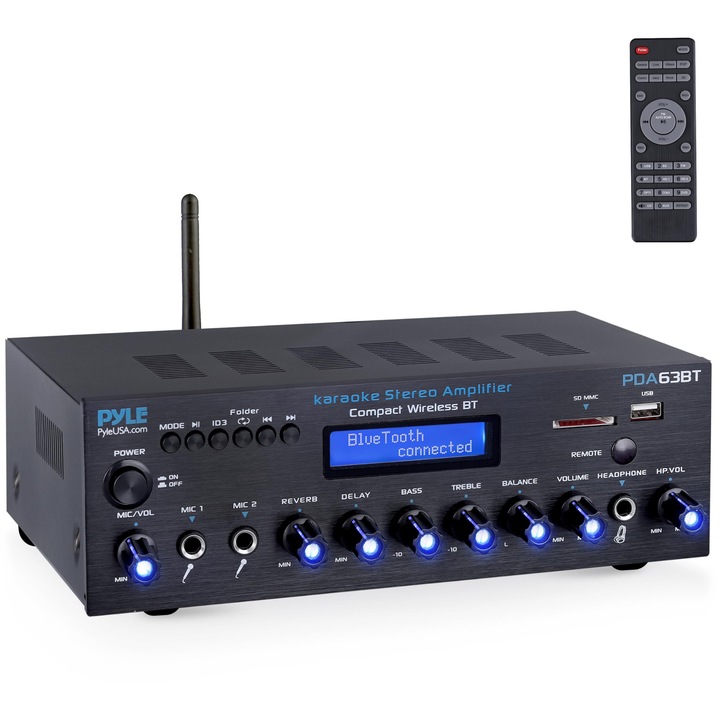 Amplificator Pyle PDA63BTEU, stereo, 200 W, Bluetooth, 12, 6x11, 65x5, 39cm