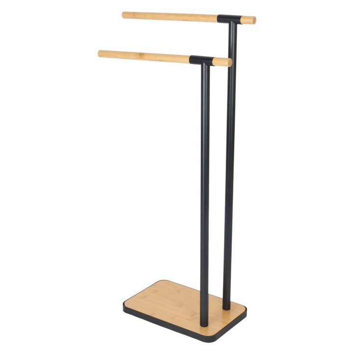 Suport pentru prosoape Relaxdays, 81 x 39.5 x 20 cm, 2 bare, structura din otel, Negru/Maro