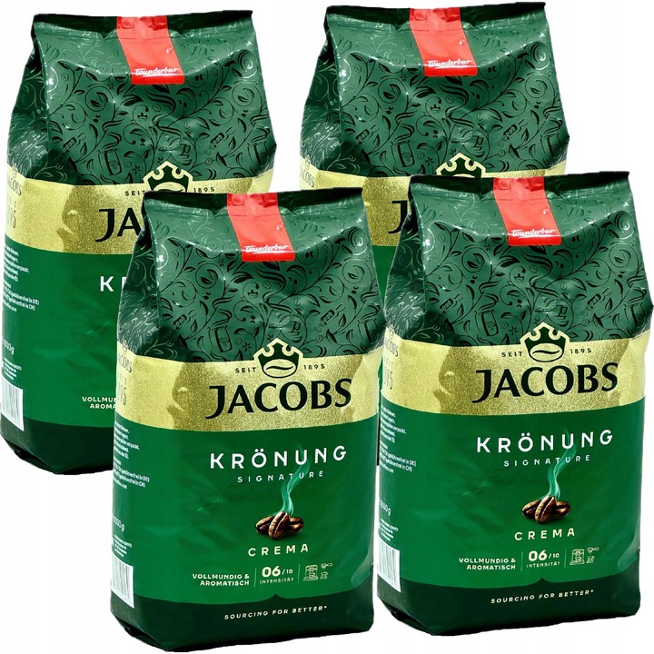 Cafe boabe Jacobs Kronung Crema set 4x1kg, Arabica, Robusta, intensitate 4/5, Germania
