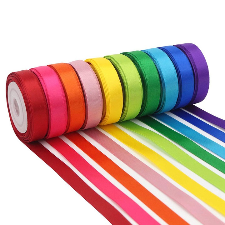 10 db szatén szalag készlet, többszínű, 2 cm x 22 m, ajándékcsomagoláshoz és dekorációhoz