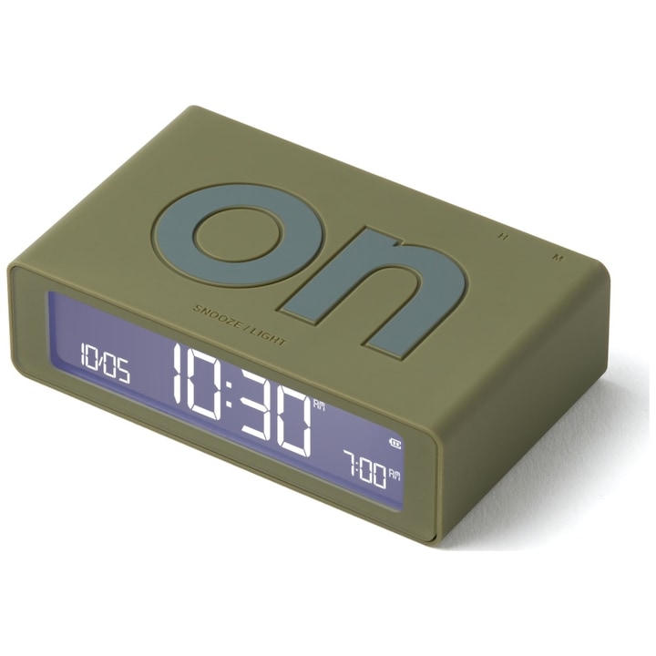 Ceas cu alarma Lexon Flip Mini, Display Digital, Autonomie 6 luni, USB-C, Khaki