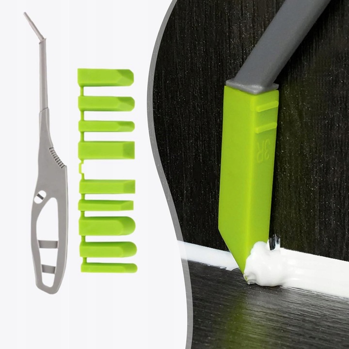 Set de unelte pentru rosturi de faianță, 9 capete, racletă din silicon, verde, 22cm