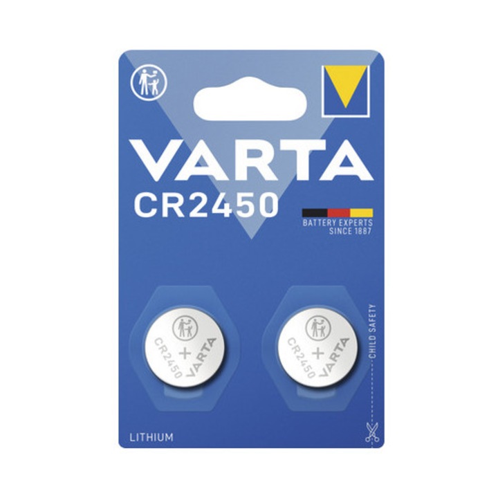 Baterii buton litiu Varta CR2450 3V 560mAh, pachet 2 bucati