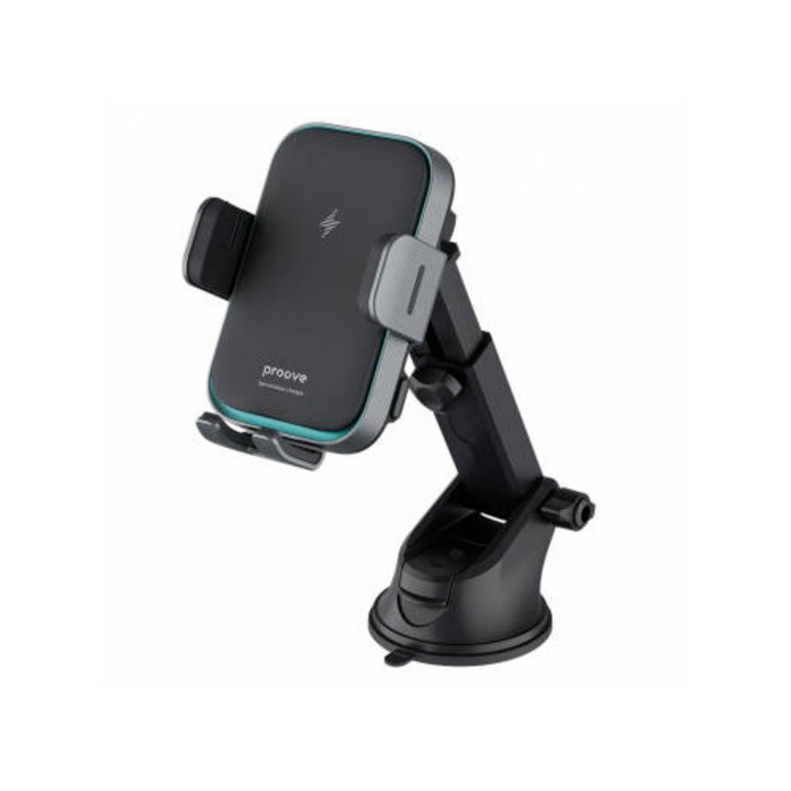 Încărcător auto Proove Wireless 15W, gri, dimensiuni compacte