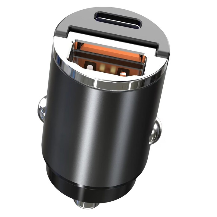 Incarcator auto Siegbert 38W, hidden design, fast charging, power quick charge 3.0, corp metalic, negru