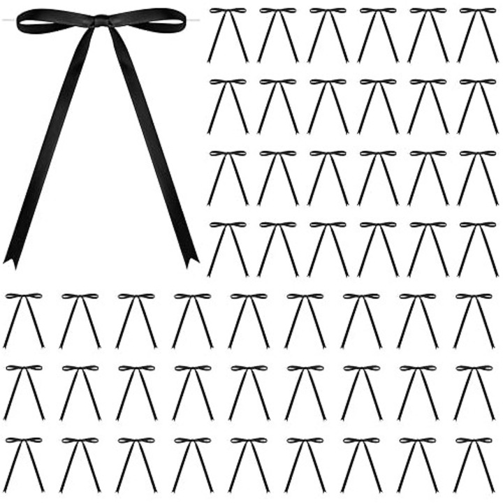 Комплект от 20 черни панделки за декорация, Mei Nai Er, полиестерни панделки, предварително завързани, многократна употреба