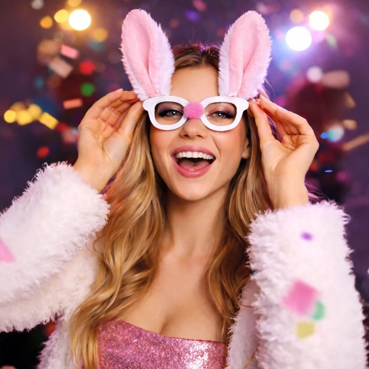 Nyuszi Jelmez Szemüveg Fehér Bolyhos Party Kiegészítő Húsvéti Ajándék, univerzális méret