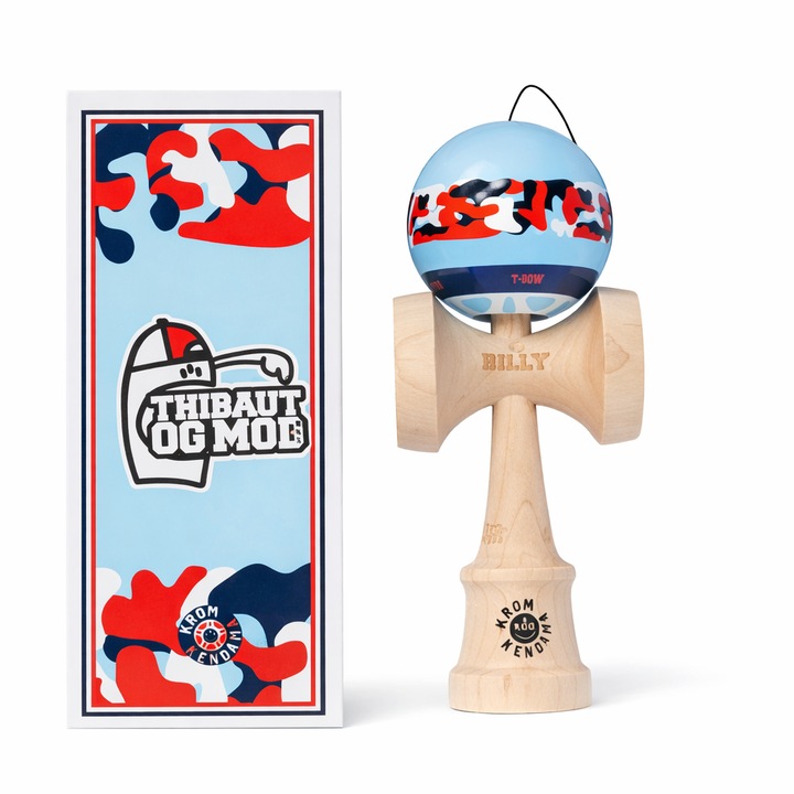 Kendama Krom Kendama, Thibaut OG Mod, lemn, design camuflaj albastru/roșu/alb