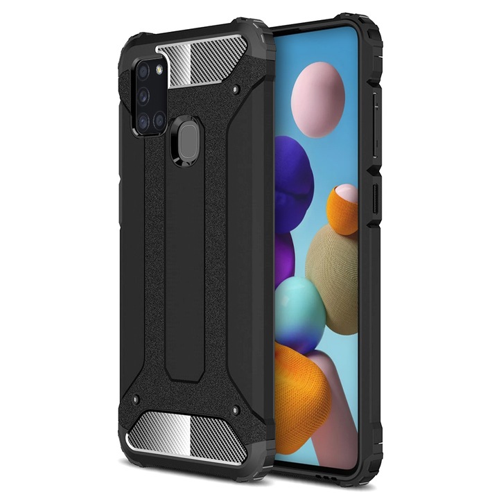 Husa Armor, G-tech Hibrid, compatibila cu Samsung Galaxy A50, carbon si policarbonat, Negru