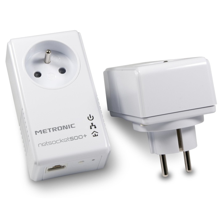 Adaptor Metronic Duo Netsocket 500+ CPL cu soclu, 500 Mbps, 7, 48x5, 91x3, 74cm