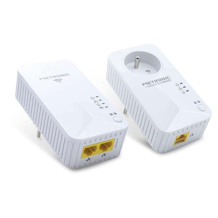 Adaptoare PowerLAN Metronic Powerline Duo WLAN 600 MB/s, 2 porturi Fast Ethernet, 7, 56x6, 1x3, 46cm
