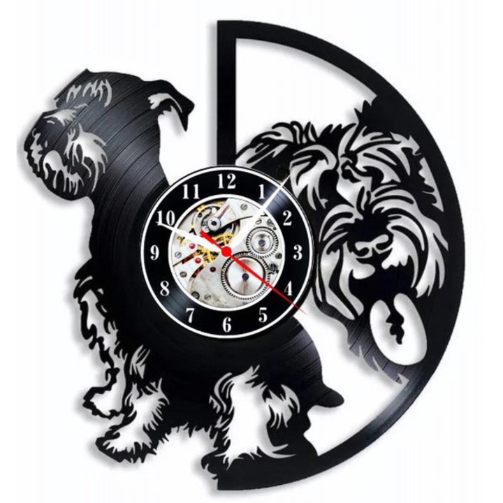 Dekoratív falióra "Terrier Love", bakelitlemezből (Vinyl Record) készült, kiskutya design