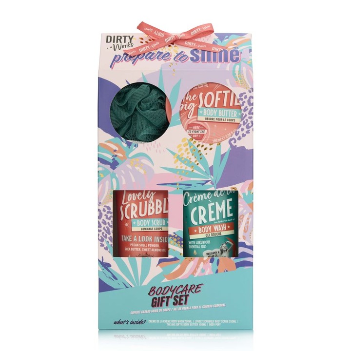 Set de îngrijire a corpului Dirty Works Prepare to Shine, gel de duș 200ml, scrub 50ml, unt 100ml