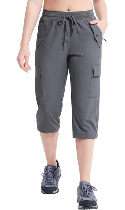 Pantaloni sport respirabili pentru femei, cu buzunare si talie, Gri